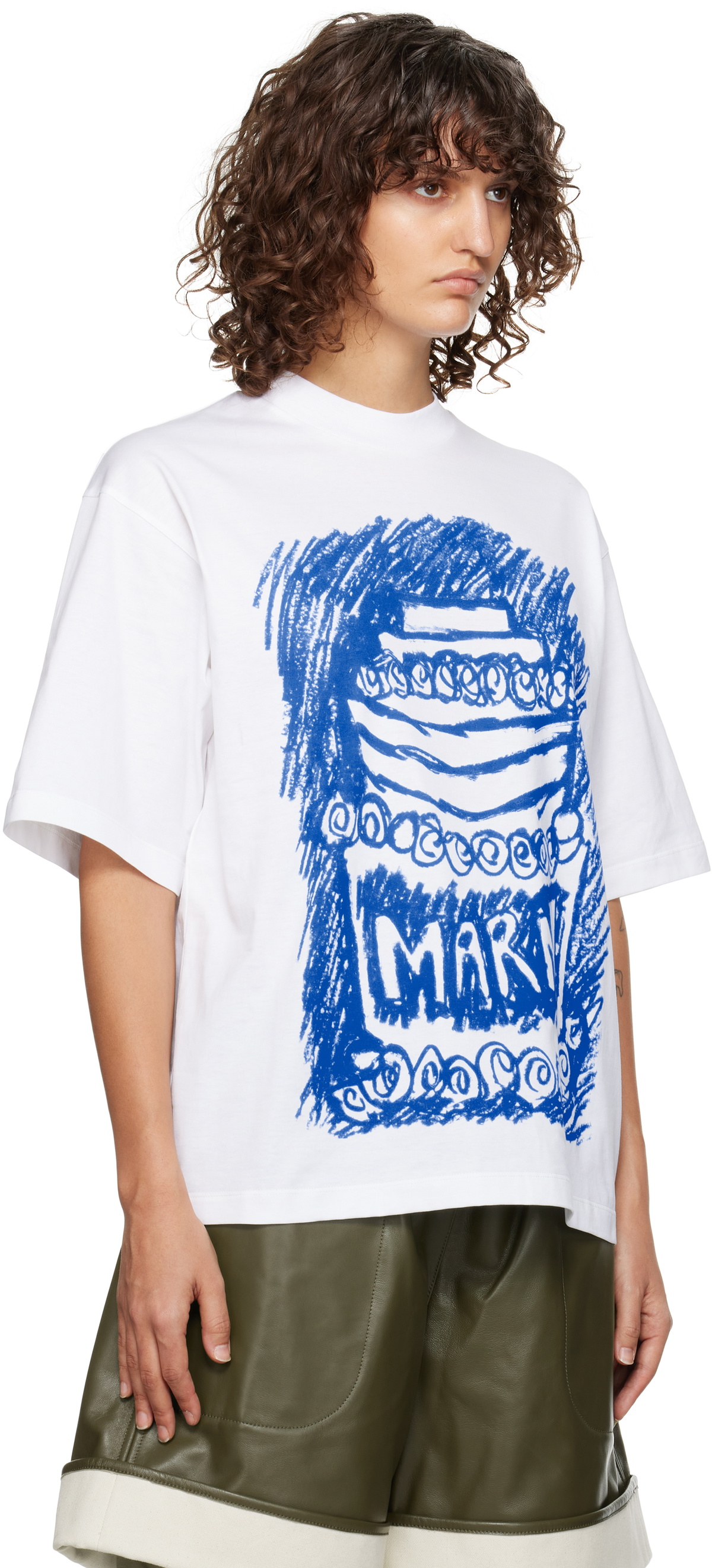 VIP【関税送料無料】希少 MARNI WHITE COTTON T-SHIRT MARNI White cotton T-shirt with mohair patches Mens Apparel