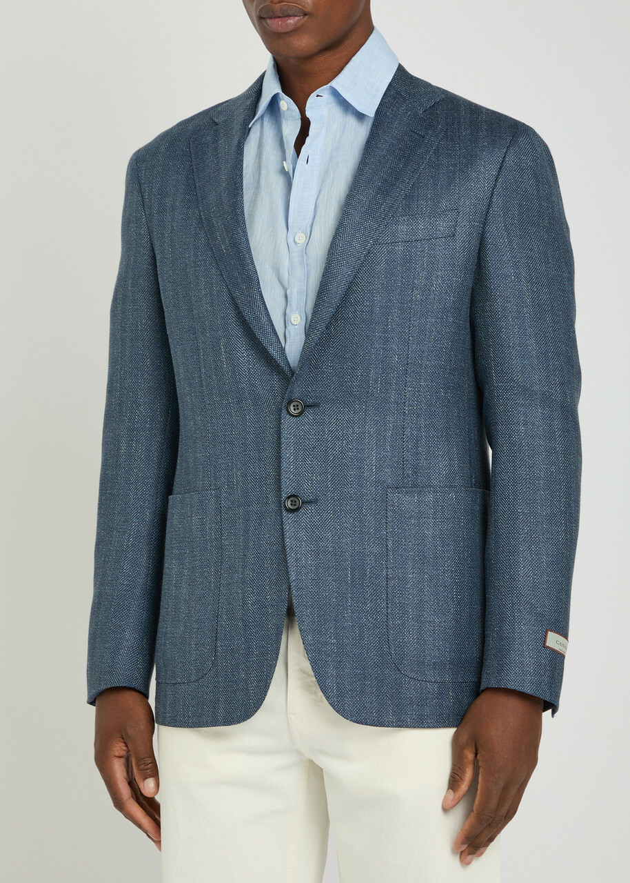 Canali Striped Wool and Silk-blend Blazer Blue