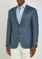 Canali Striped Wool and Silk-blend Blazer Blue