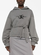 Jade Cropper Grey Logo-Print Asymmetric Hoodie