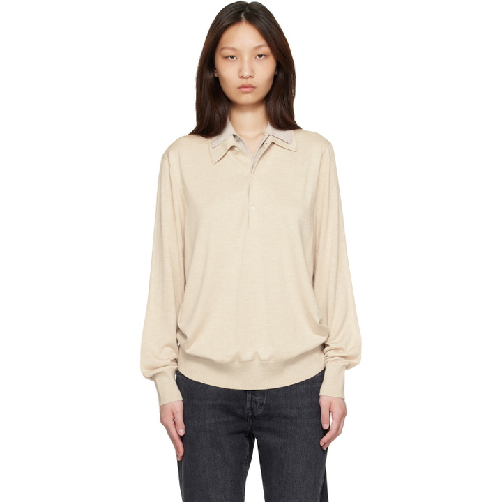 Photo: Acne Studios Beige Layered Silk Knit Polo