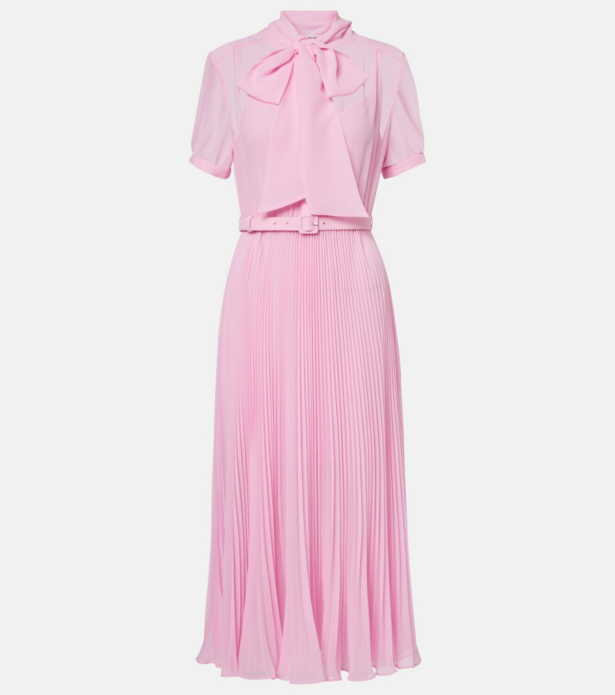 Self-Portrait Belted tie-neck georgette midi dress