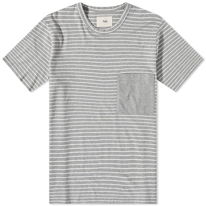 Photo: Folk Men's Stack Stripe T-Shirt in Grey Melange/White