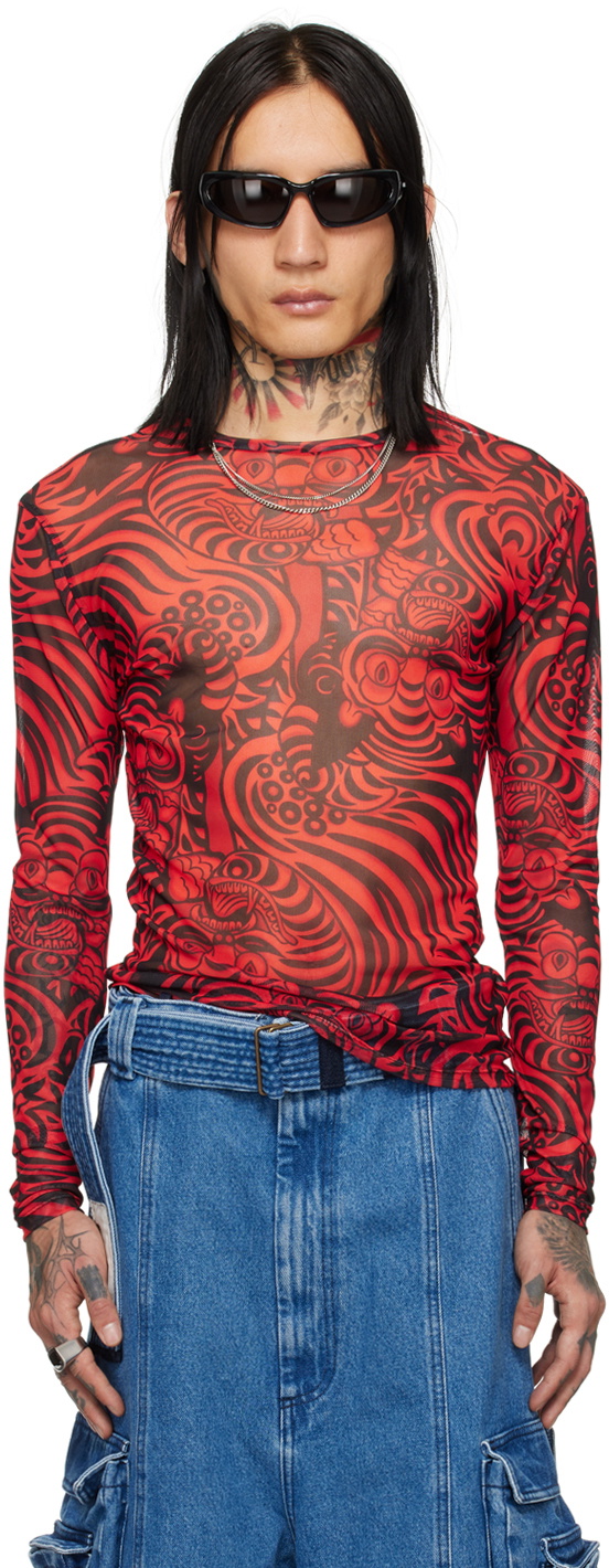 Photo: LU'U DAN Red & Black Graphic Long Sleeve T-Shirt