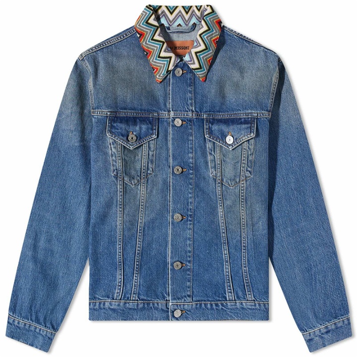 Photo: Missoni Men's Denim Jacket with Knitted Collar in Multi