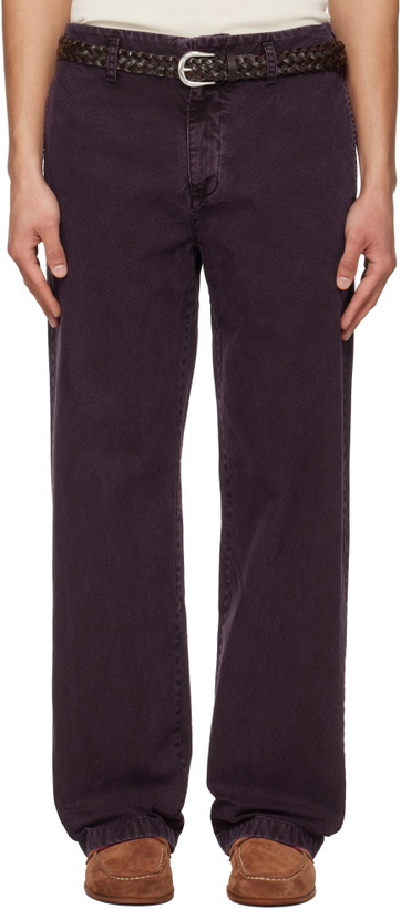 Photo: TONYWACK Burgundy Garment Dyed Cotton Straight Trousers