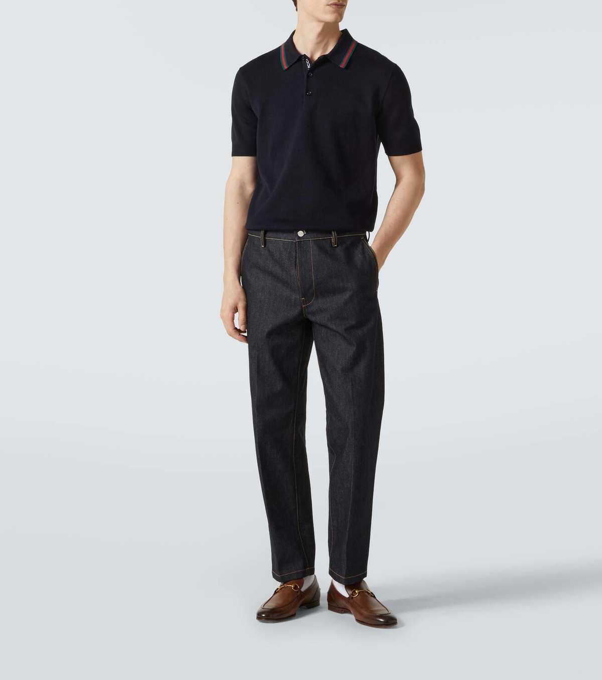 Gucci Web Stripe silk and cotton polo shirt
