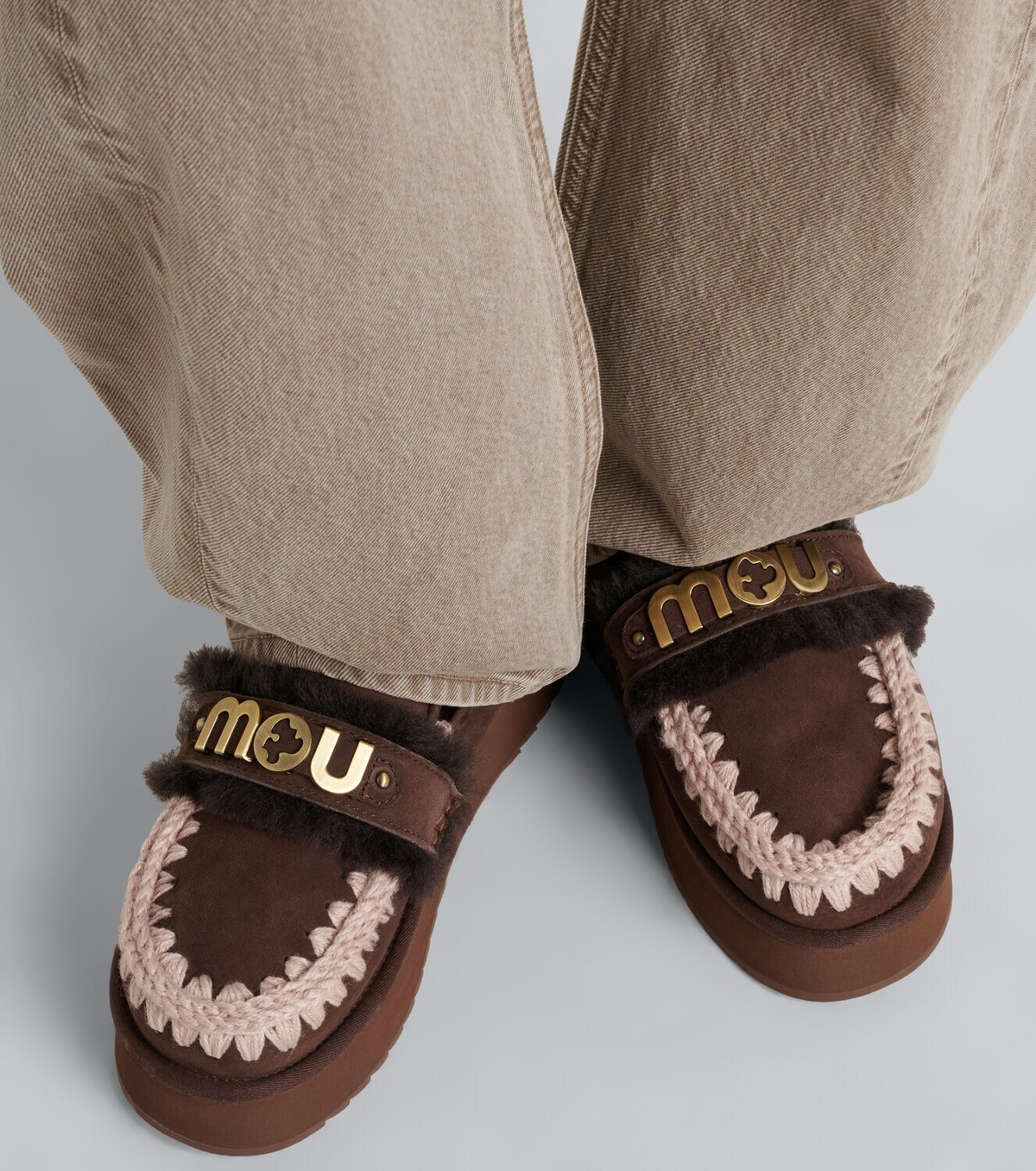 Mou Shearling-lined suede platform mules