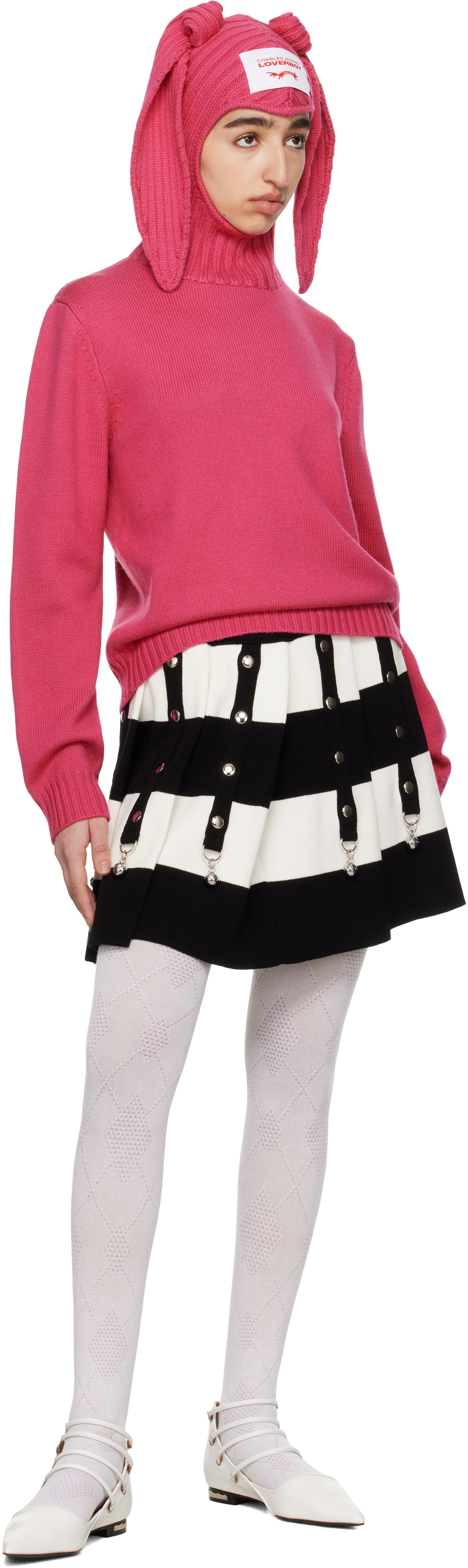Charles Jeffrey LOVERBOY Pink Merino Rabbit Balaclava Hoodie