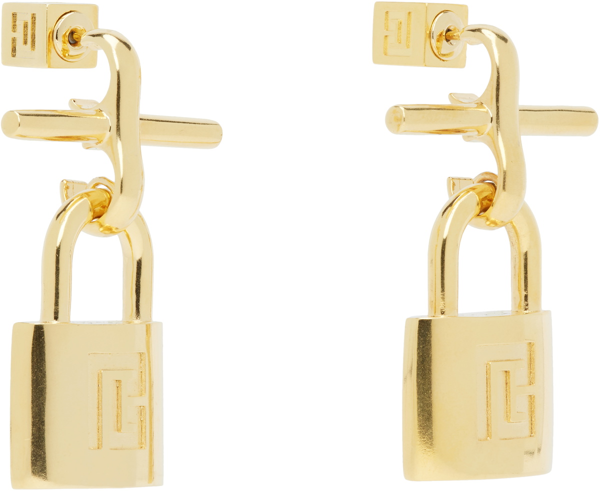 Balmain Brass Pulse Padlock Earrings