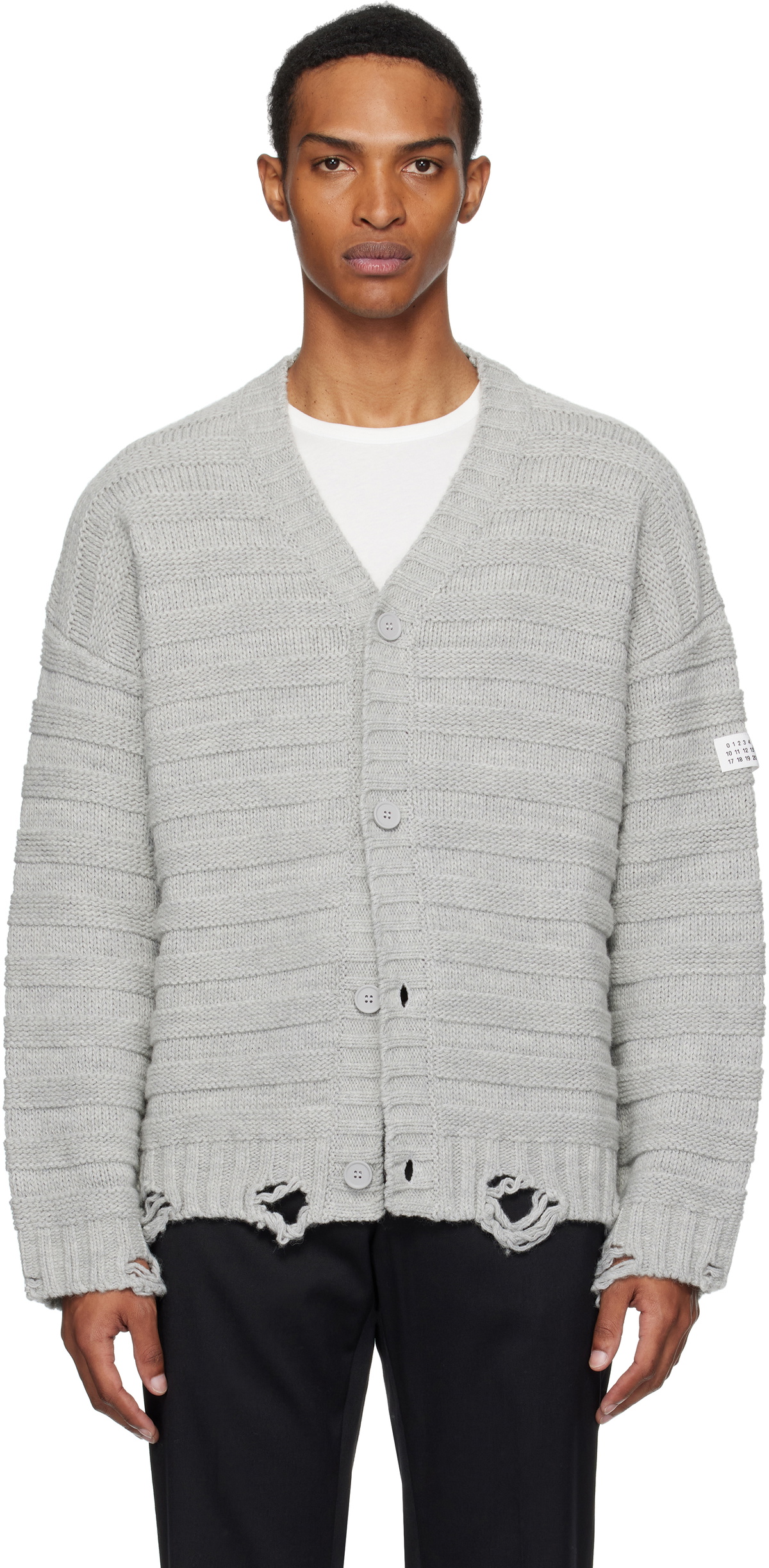 MM6 Maison Margiela Men's Mohair Fisherman Crew Knit in Grey
