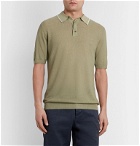Caruso - Contrast-Tipped Knitted Silk and Linen-Blend Polo Shirt - Green