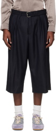 Dries Van Noten Navy Belted Light Wool Shorts