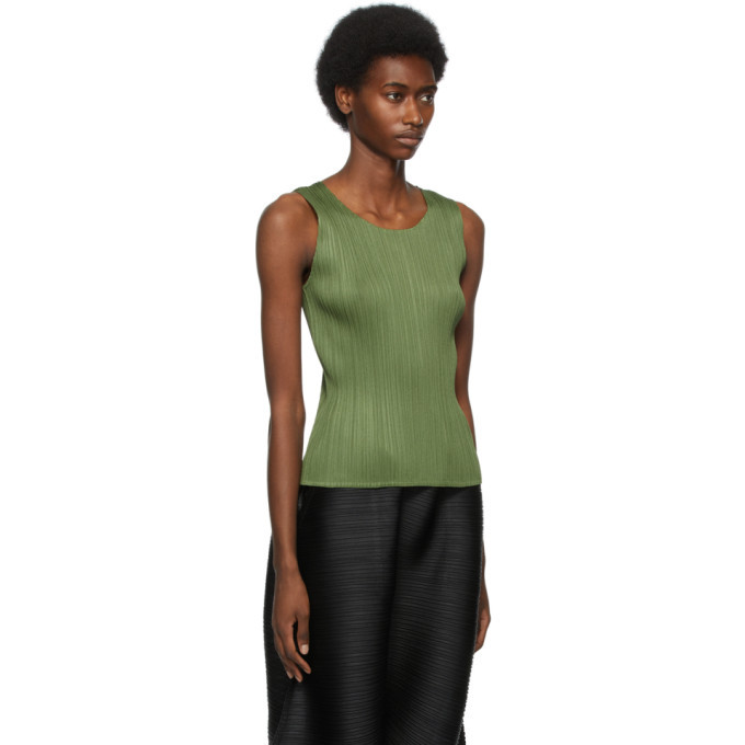 Pleats Please Issey Miyake Khaki Pleated Tank Top Pleats Please Issey Miyake