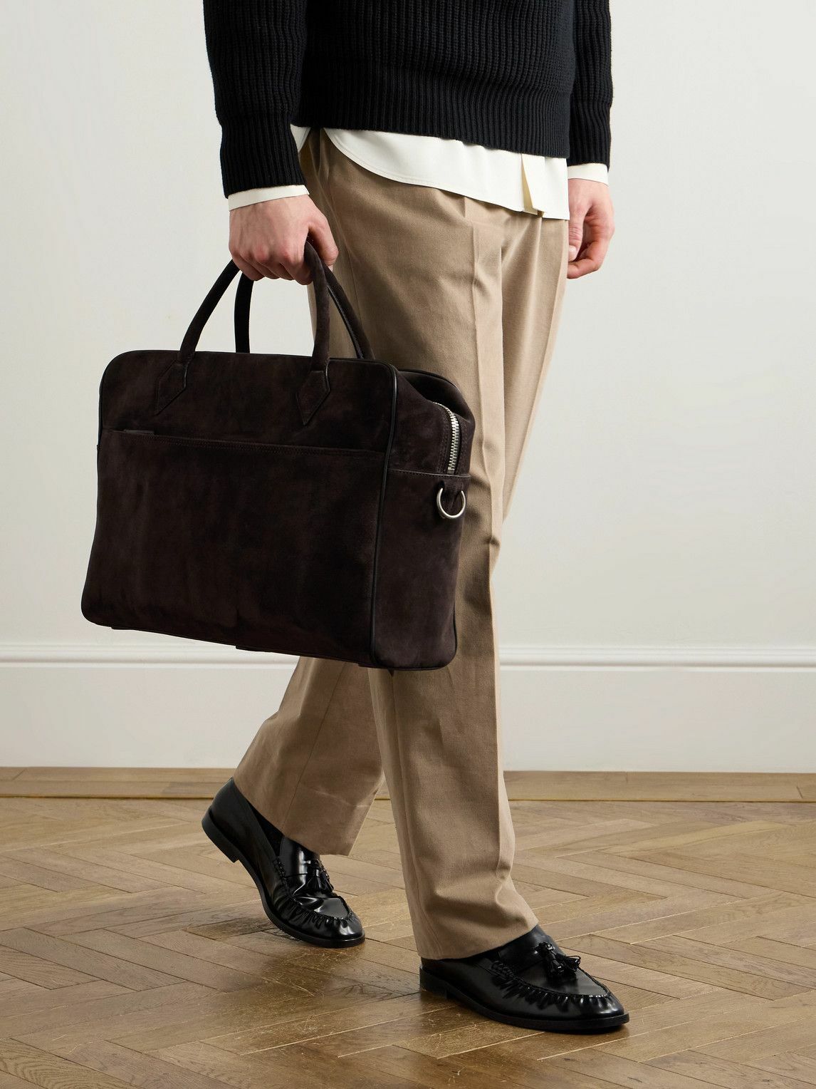Métier - Closer All Day Full-Grain Leather-Trimmed Suede Briefcase