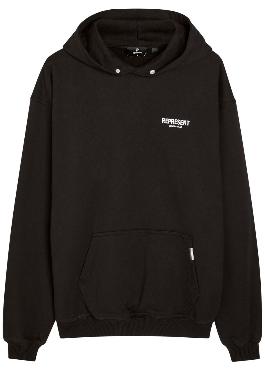 Represent Owners' Club Logo Hooded Cotton Sweatshirt Black