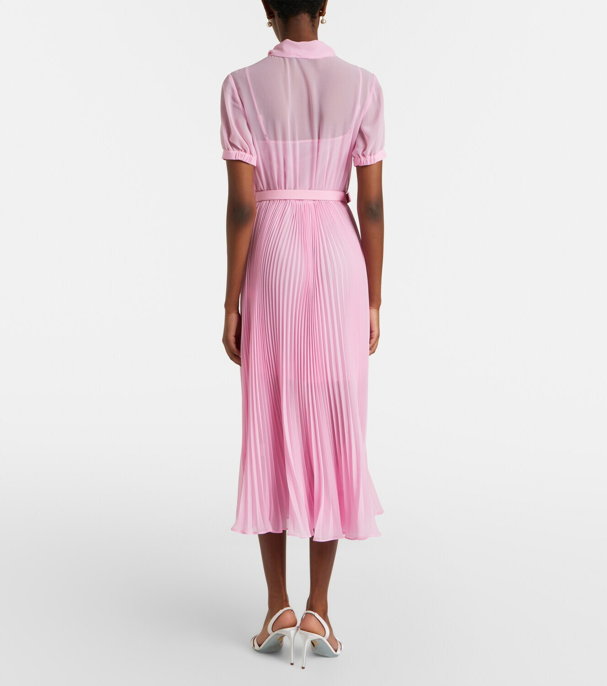 Self-Portrait Belted tie-neck georgette midi dress
