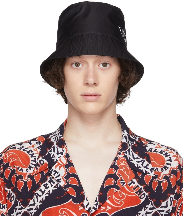 Photo: Valentino Garavani Black Nylon 'VLTN' Bucket Hat