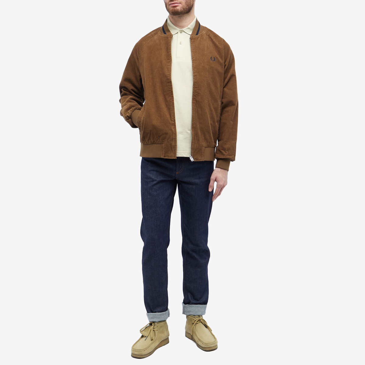 Fred Perry Men's Waffle Cord Tennis Bomber Jacket in Shaded Stone