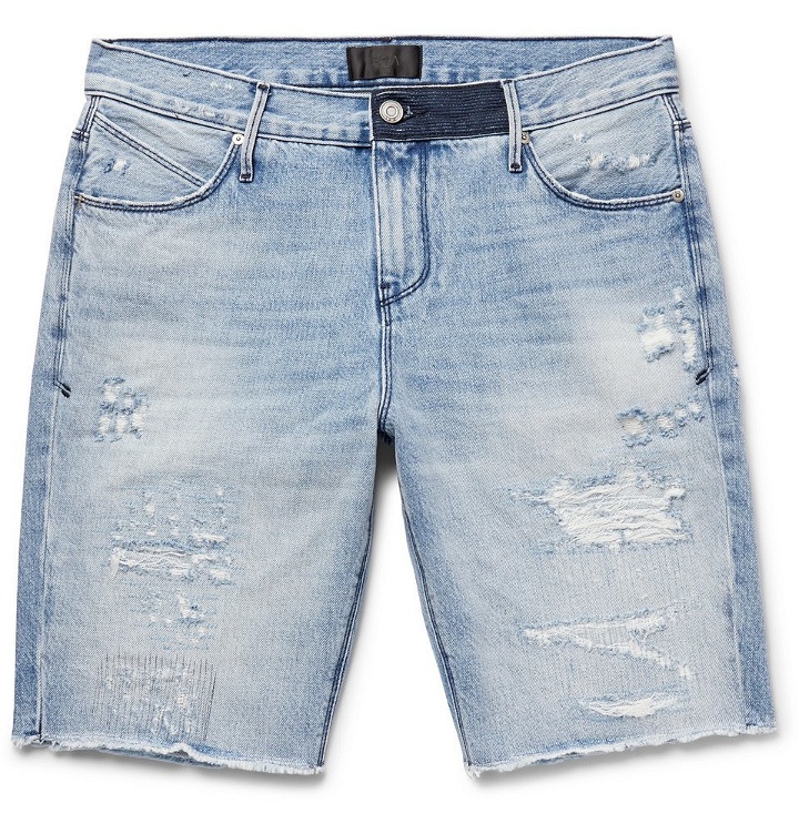 Photo: RtA - Slim-Fit Embroidered Distressed Denim Shorts - Blue