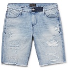 RtA - Slim-Fit Embroidered Distressed Denim Shorts - Blue
