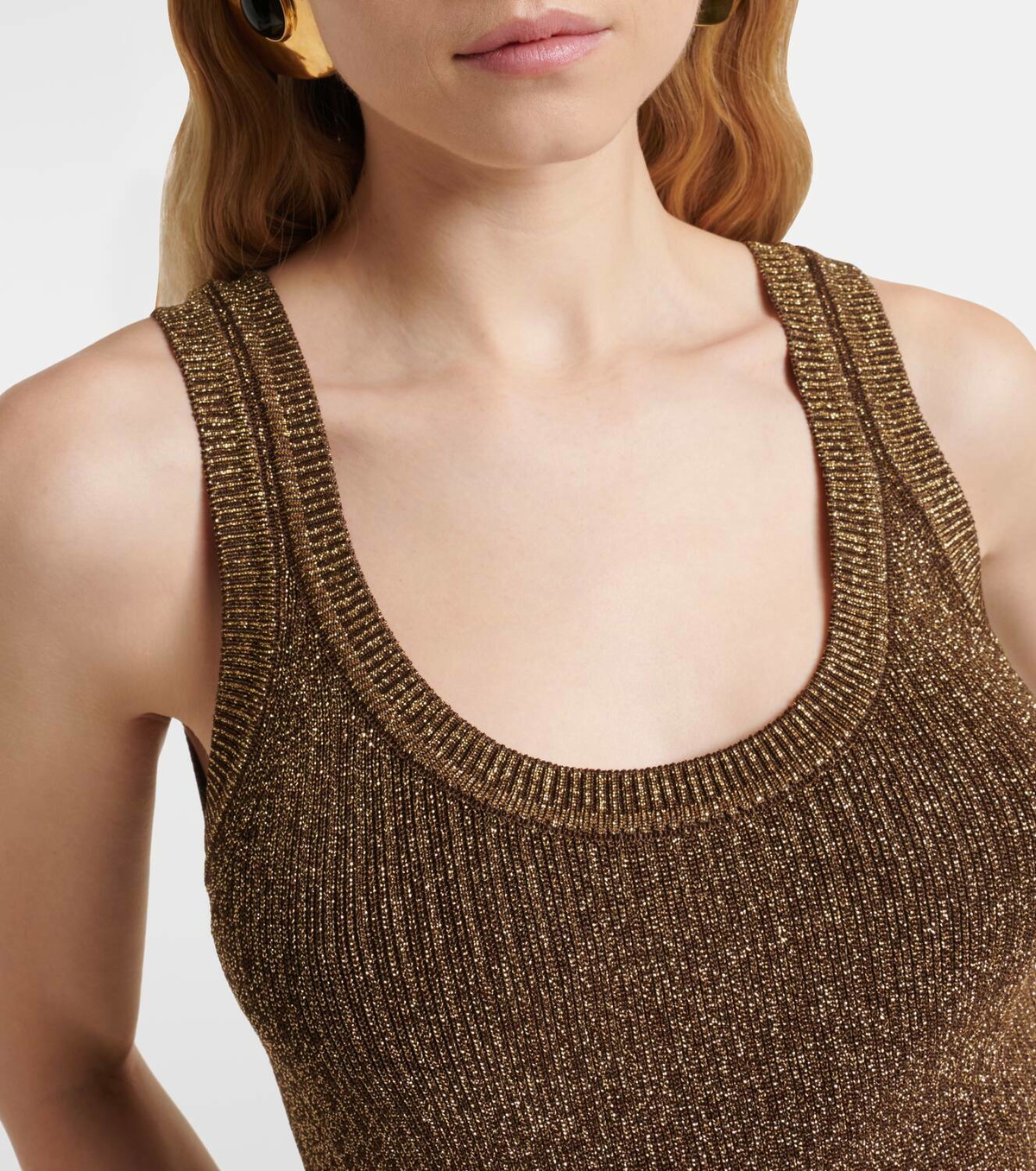 Tom Ford Ribbed-knit lamé tank top