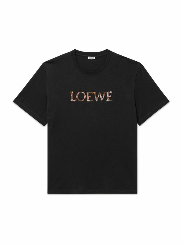 Photo: LOEWE - Logo-Embroidered Cotton-Jersey T-Shirt - Black