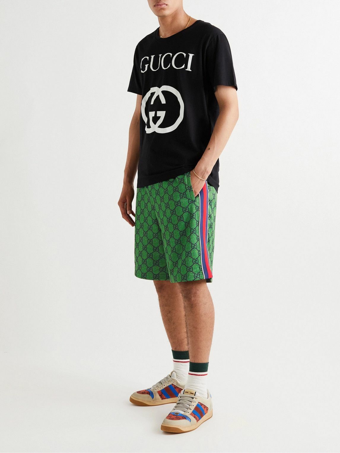 ⭕Gucci GG Monogram Jersey shortpants GUCCI - Straight-Leg Monogrammed Tech-Jersey Drawstring Shorts