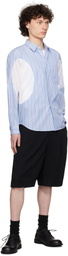 Comme des Garçons Homme Deux Blue Cotton Broad Stripe x Polyester Mesh Shirt