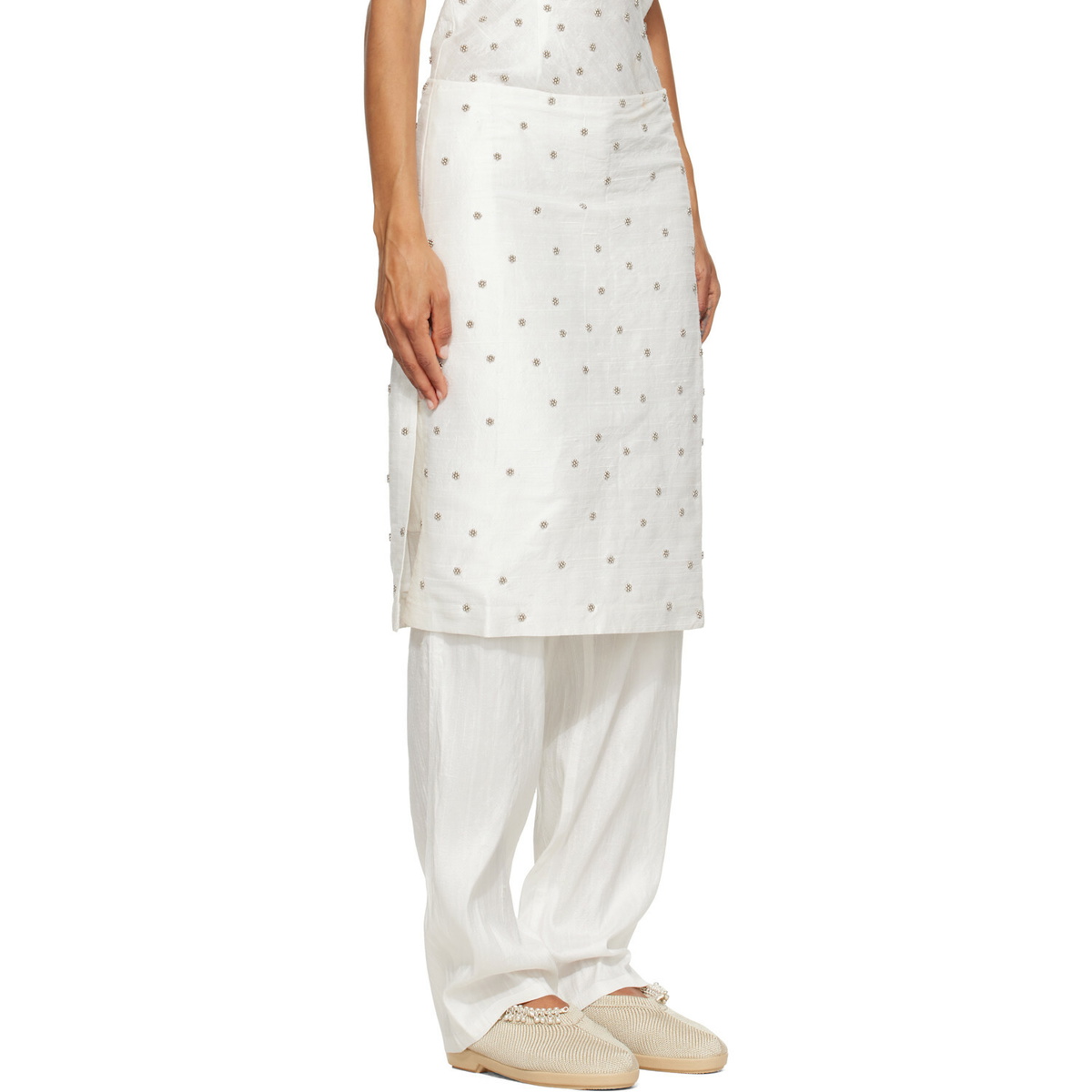 RESCHA SSENSE Exclusive White Agarra Embroidered Midi Skirt