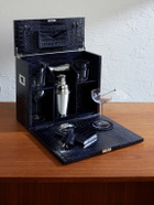 Smythson - Silver-Plated and Croc-Effect Leather Cocktail Set