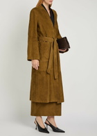 Nour Hammour Ruelle Belted Suede Coat Dark Brown