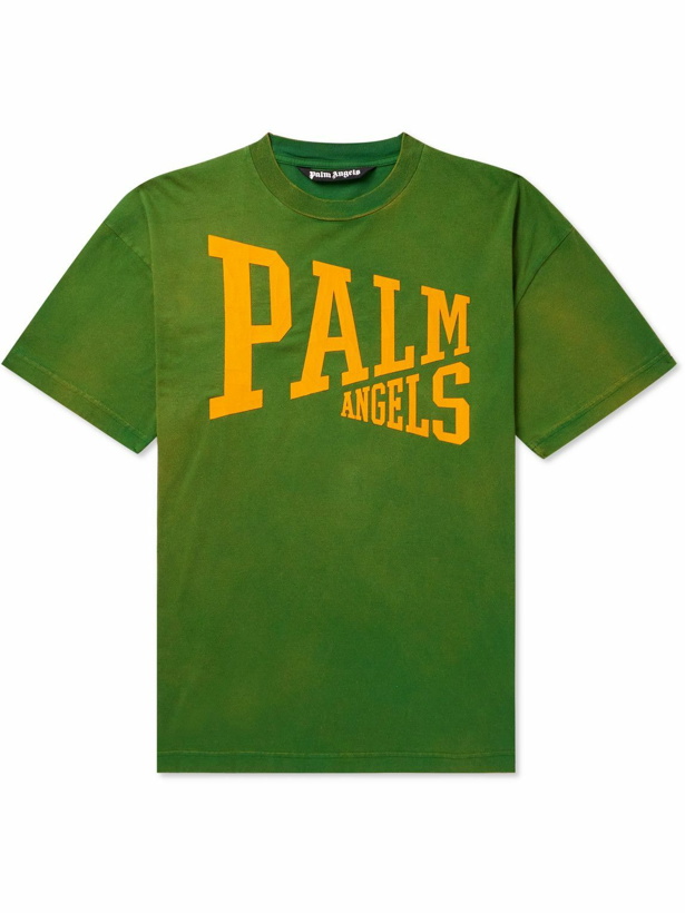 Photo: Palm Angels - Logo-Print Cotton-Jersey T-Shirt - Green