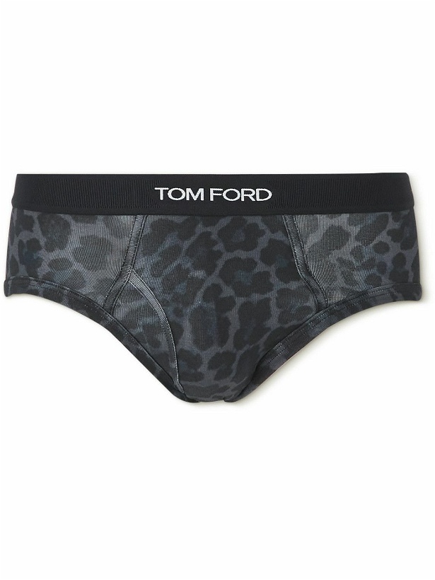 Photo: TOM FORD - Leopard-Print Stretch-Cotton Briefs - Gray