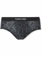 TOM FORD - Leopard-Print Stretch-Cotton Briefs - Gray