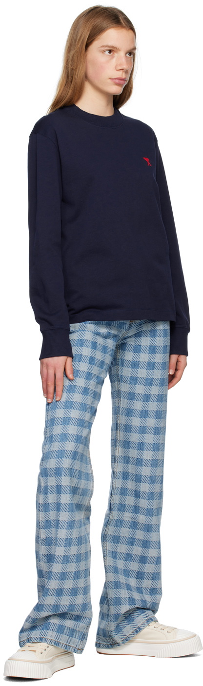 AMI Paris Navy Ami De Cœur Long Sleeve T-Shirt