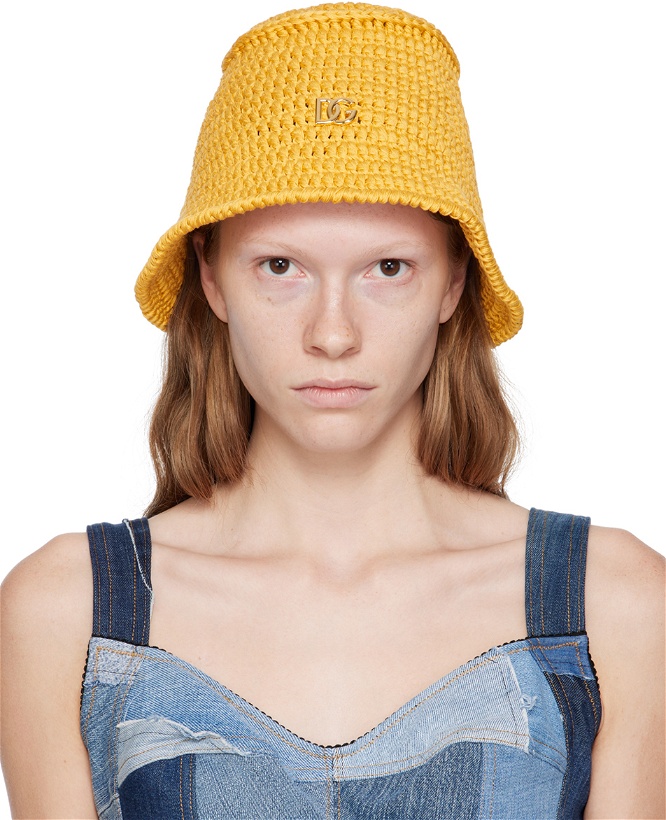 Photo: Dolce & Gabbana Yellow Logo Bucket Hat