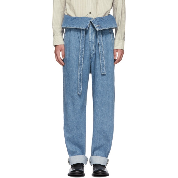 Photo: Loewe Indigo Belted Pleated Oversized Jeans