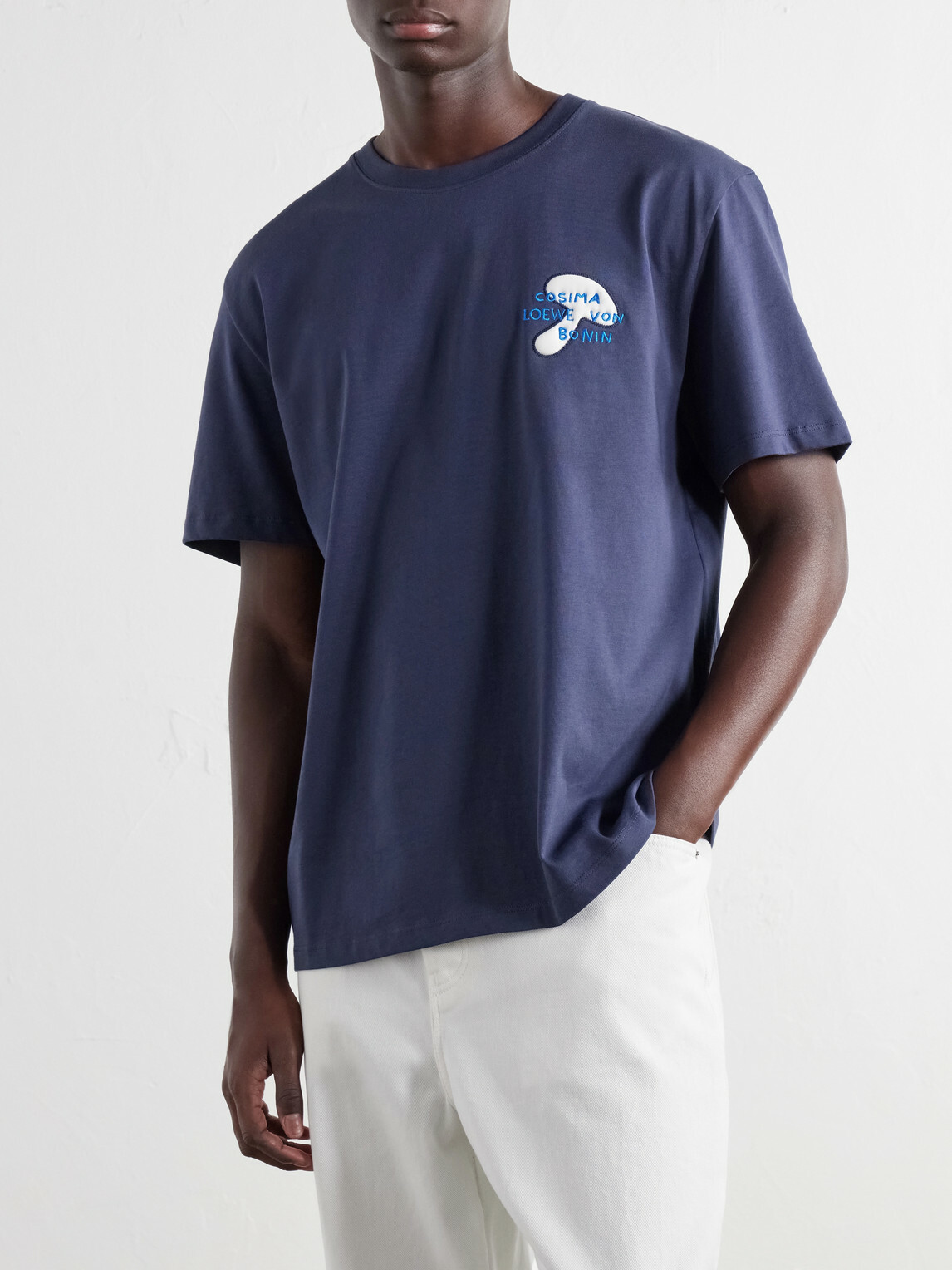 LOEWE - Embroidered Cotton-Jersey T-Shirt - Blue