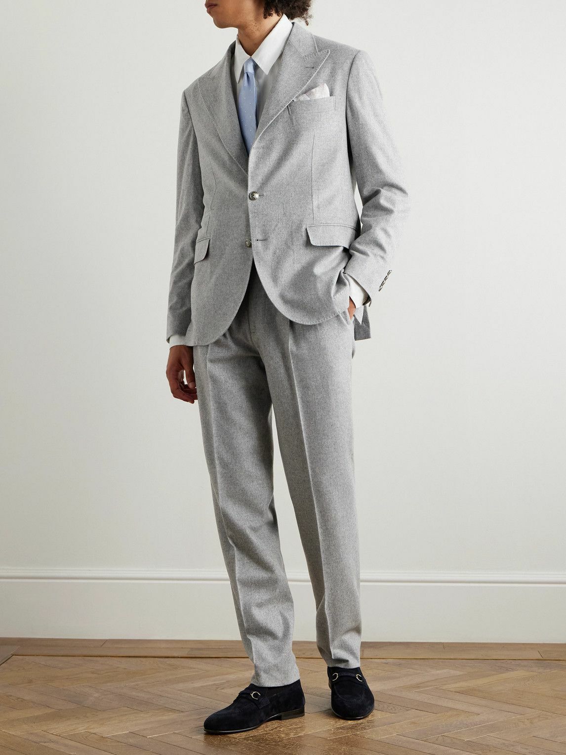 Brunello Cucinelli - Straight-Leg Pleated Cotton and Cashmere-Blend Suit Trousers - Gray