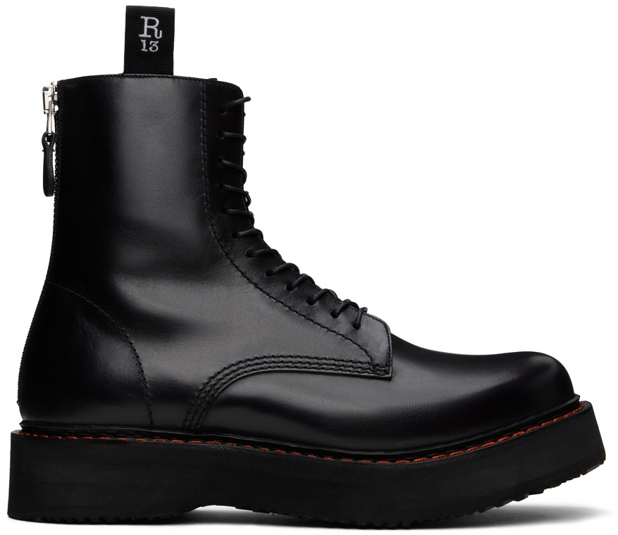 【関税込み】R13 ブラック Single Stack ブーツ R13 Black Floral Single Stack Platform Lace-Up Boots R13
