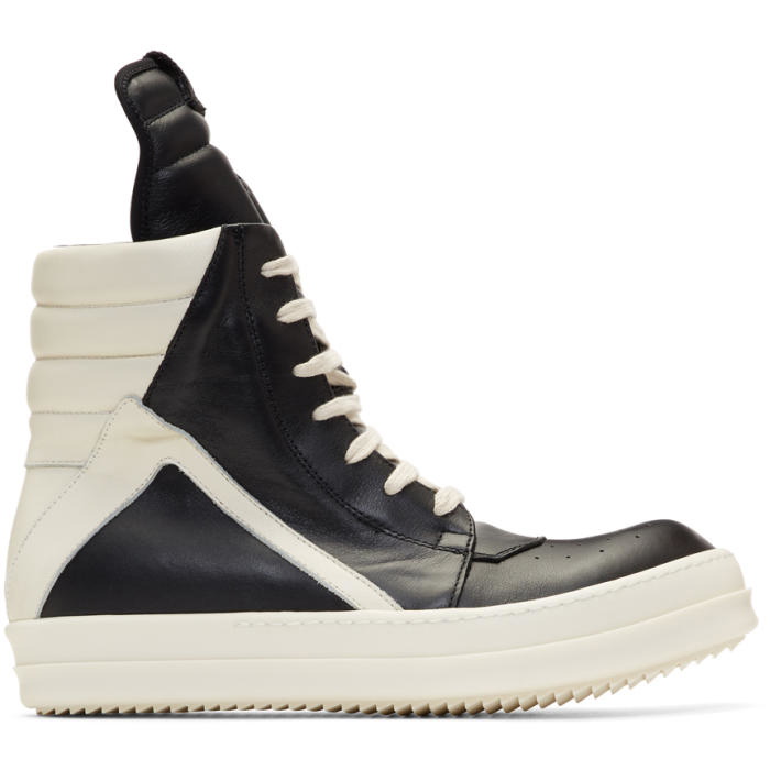 Rick Owens Black and Off-White Geobasket High Sneakers Rick Owens