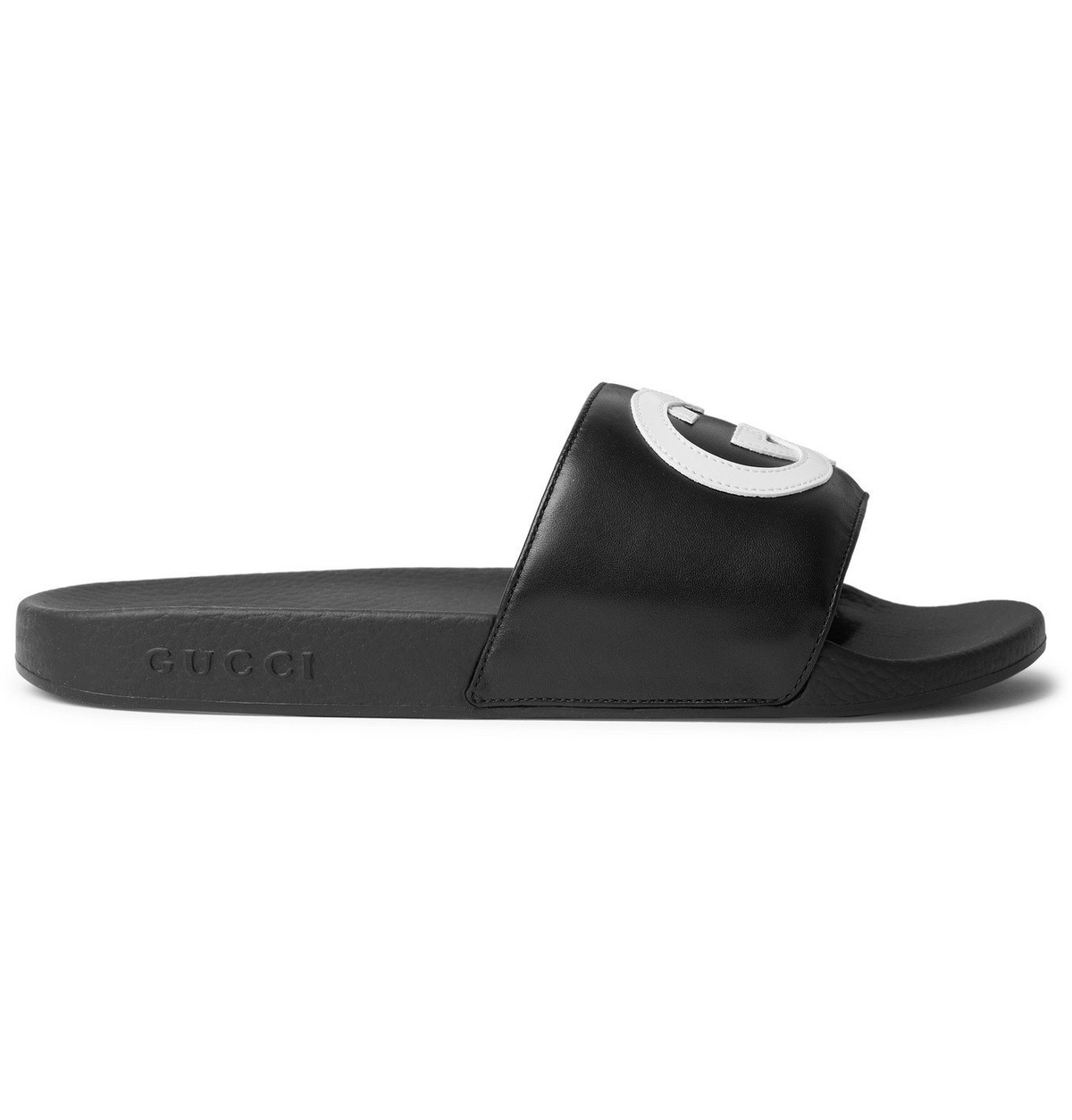 GUCCI - Logo-Appliquéd Leather Slides - Black
