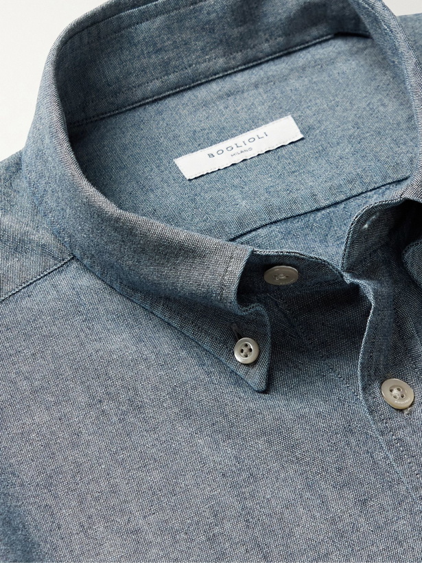 Photo: BOGLIOLI - Slim-Fit Button-Down Collar Cotton-Chambray Shirt - Blue