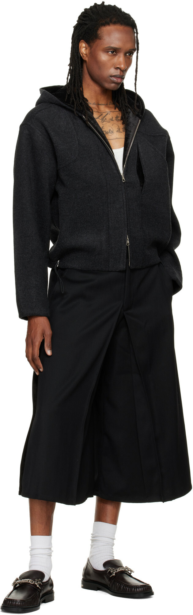 NULLUS Black Layered Culotte Trousers