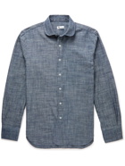 DOPPIAA - Aamberes Penny-Collar Linen and Cotton-Blend Shirt - Blue