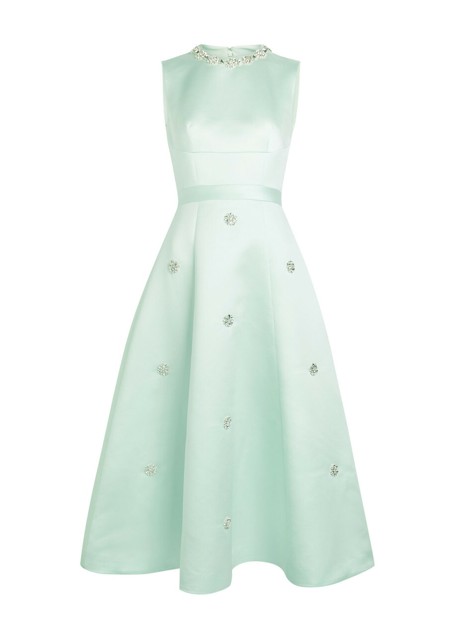 Huishan Zhang Sol Crystal-embellished Satin Midi Dress Blue