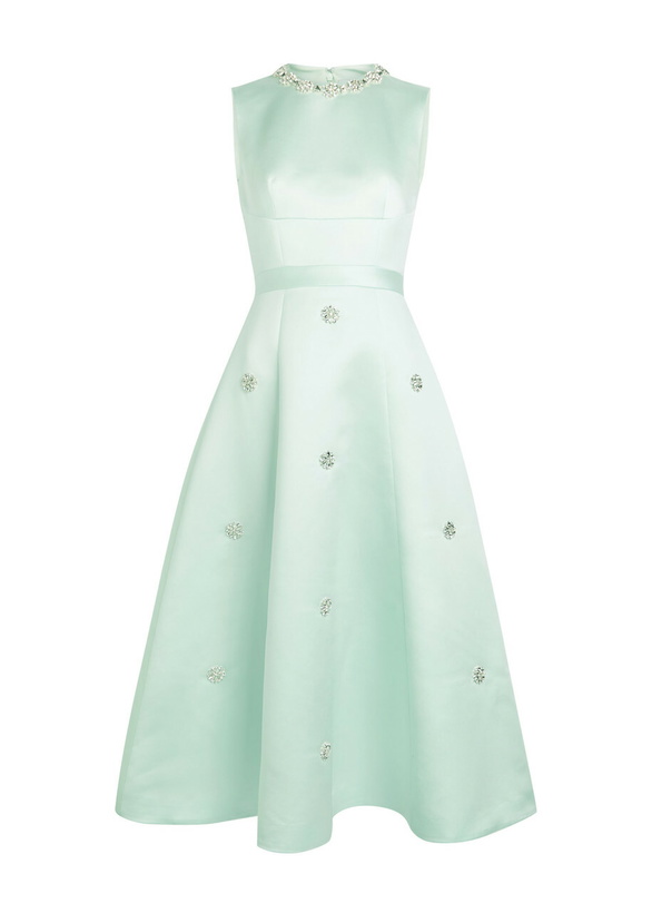 Photo: Huishan Zhang Sol Crystal-embellished Satin Midi Dress Blue