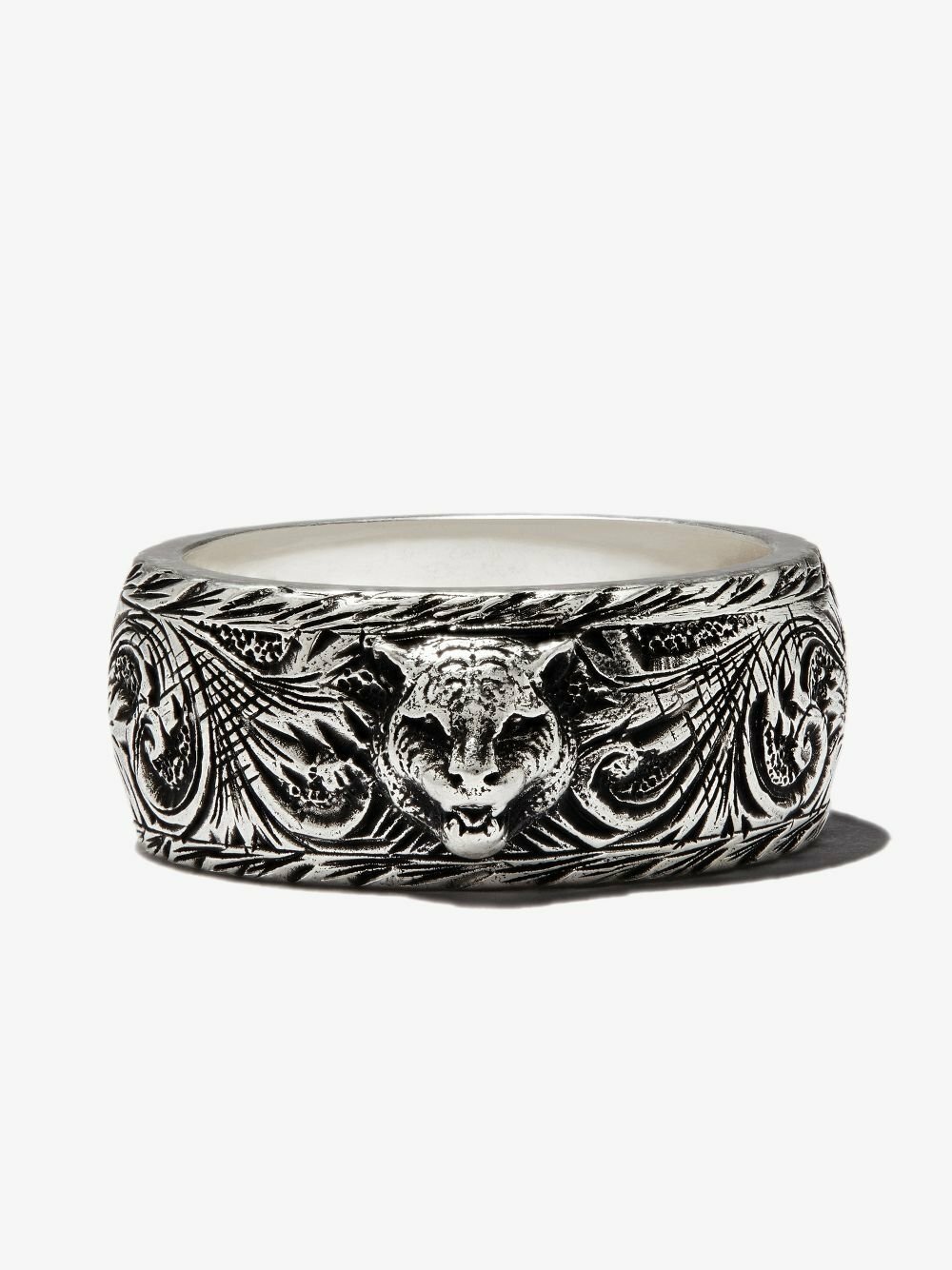 アクセサリーその他 Gucci Thin Silver Ring With Feline Head Silver Aged Dark Gucci Thin Silver Ring With Feline Head Gucci