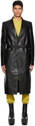 Rick Owens Black Leather Soft Soft Coat